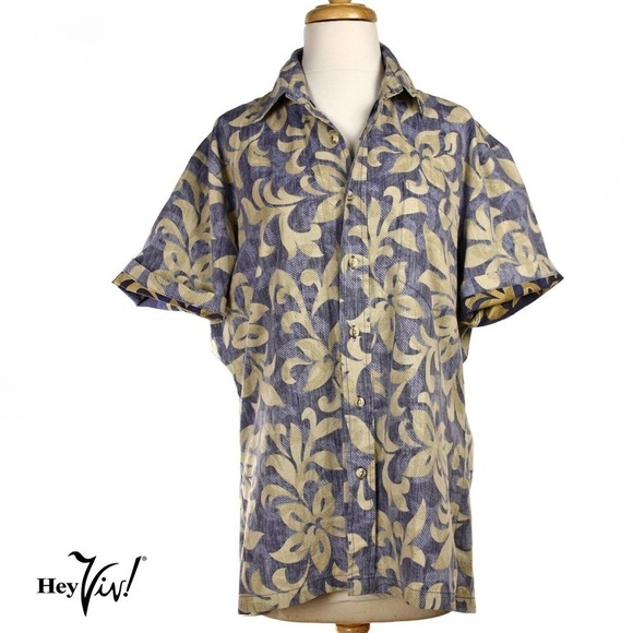 Vintage Mens Kalaheo Blue Hawaiian Shirt Made in Hawaii Sz M Chest 42" - Hey Viv - Picture 1 of 6